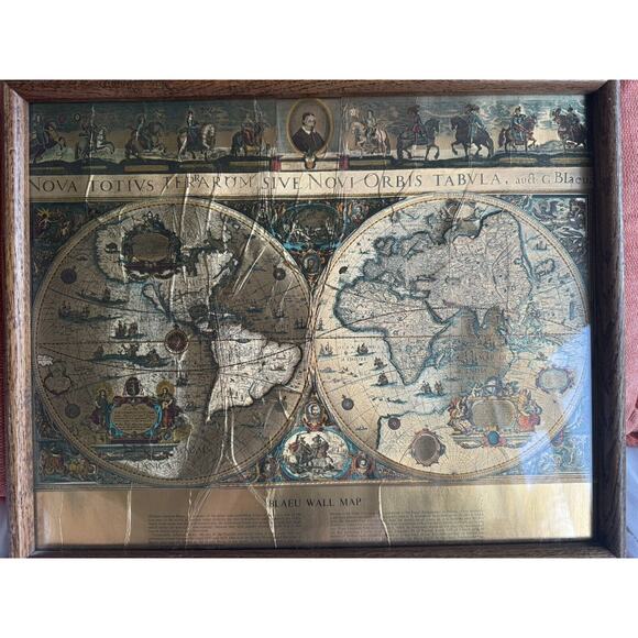 Vtg MCM Framed Gold Foil Blaeu Wall Map Willem Janszoon BEAUTIFUL! - Picture 1 of 9